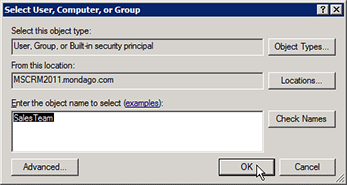 Select User, Computer, or Group window